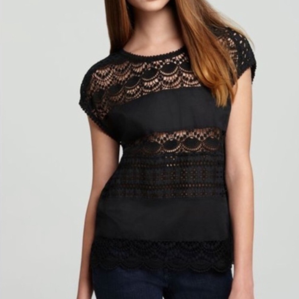 Joie Sigrid Black Crochet Lace Eyelet Top XS